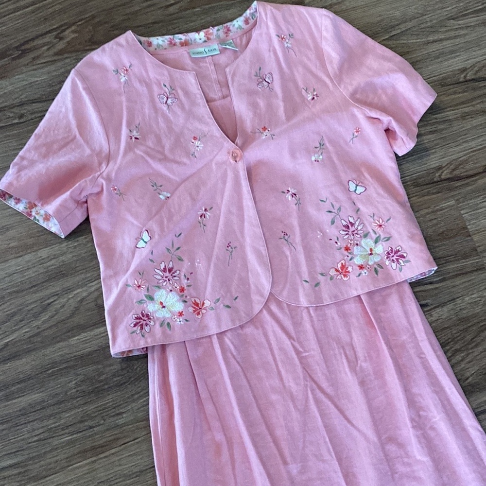 VTG 90’s Studio Ease Dress Linen Maxi Floral reversible size 10 teacher modest